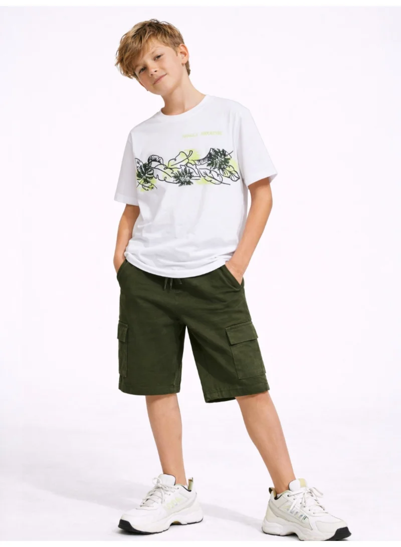 Victor And Jane  Boys Nature Sketch T-Shirt & Olive Cargo Shorts Set for Men | Best Price UAE